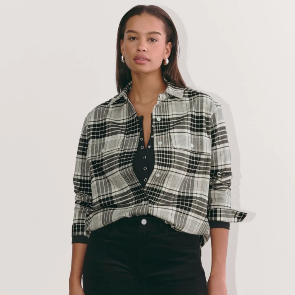 Everlane Plaid Button-Down Shirt - Black and White